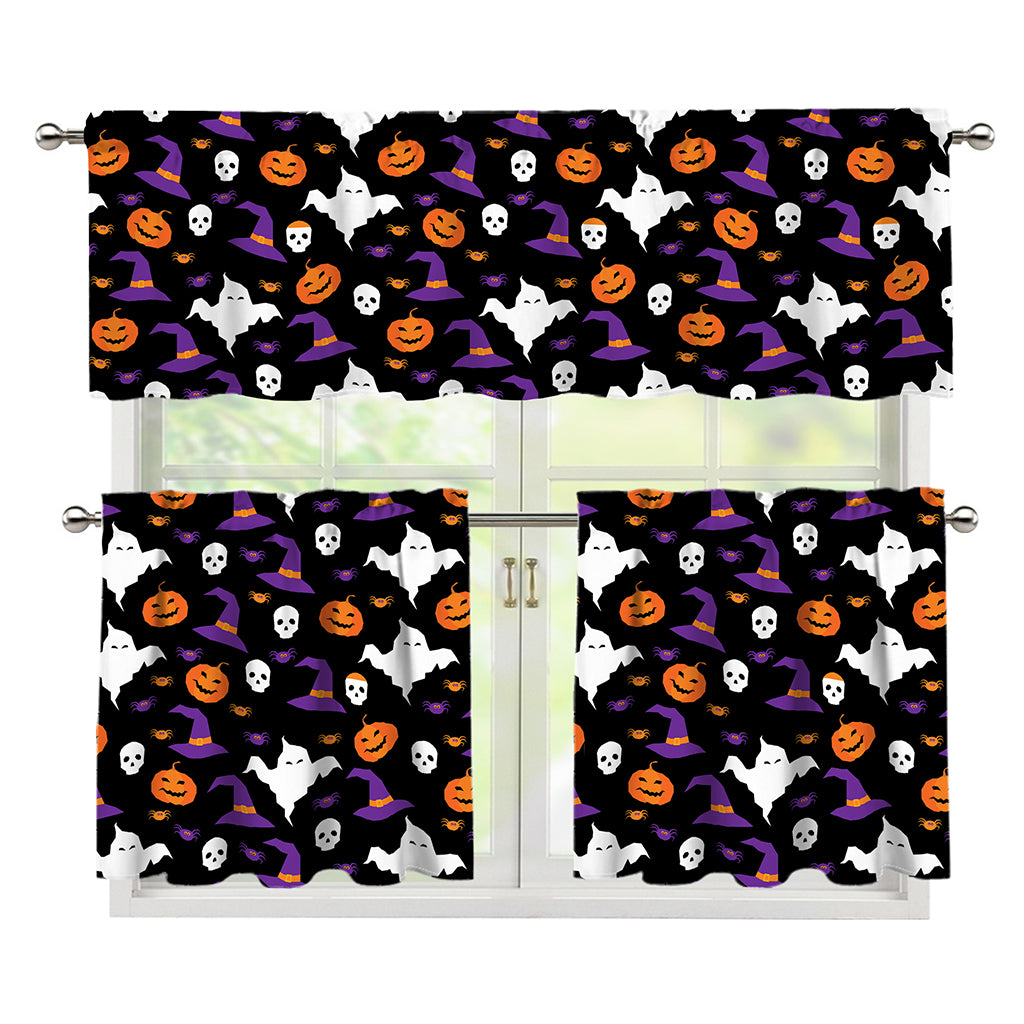 Happy Halloween Ghost Pattern Print 3 Piece Kitchen Curtains