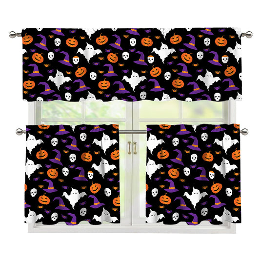Happy Halloween Ghost Pattern Print 3 Piece Kitchen Curtains