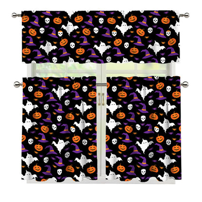 Happy Halloween Ghost Pattern Print 3 Piece Kitchen Curtains