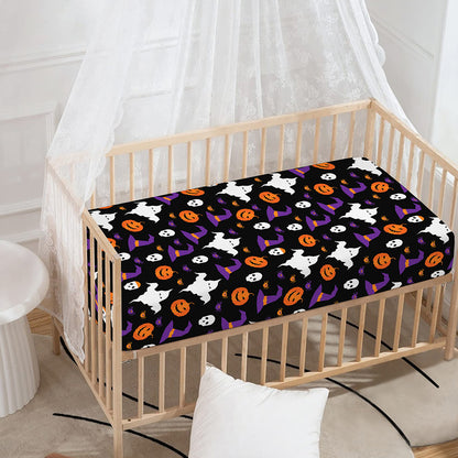 Happy Halloween Ghost Pattern Print Baby Crib Sheet
