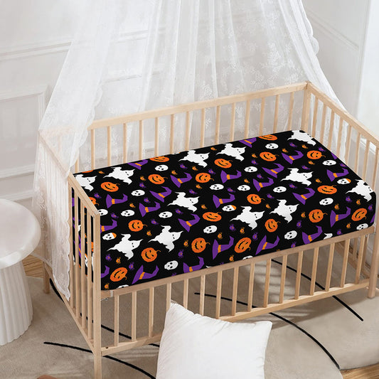 Happy Halloween Ghost Pattern Print Baby Crib Sheet