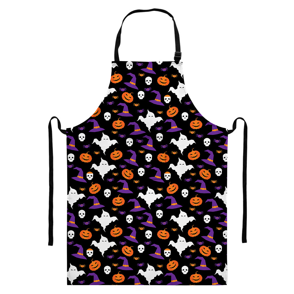 Happy Halloween Ghost Pattern Print Bib Apron With Pocket