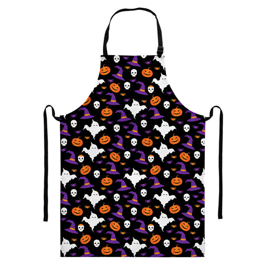 Happy Halloween Ghost Pattern Print Bib Apron With Pocket