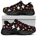 Happy Halloween Ghost Pattern Print Black Chunky Shoes