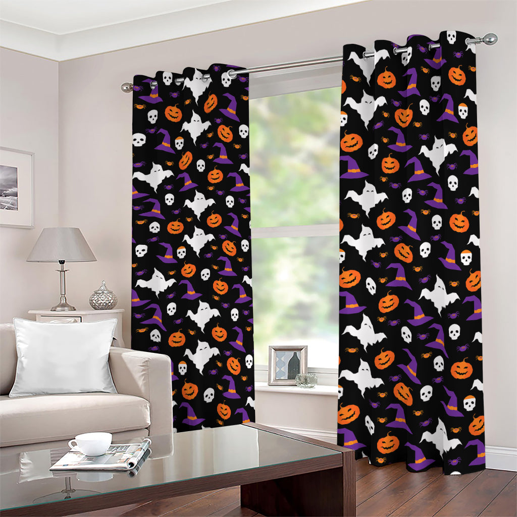 Happy Halloween Ghost Pattern Print Blackout Grommet Curtains