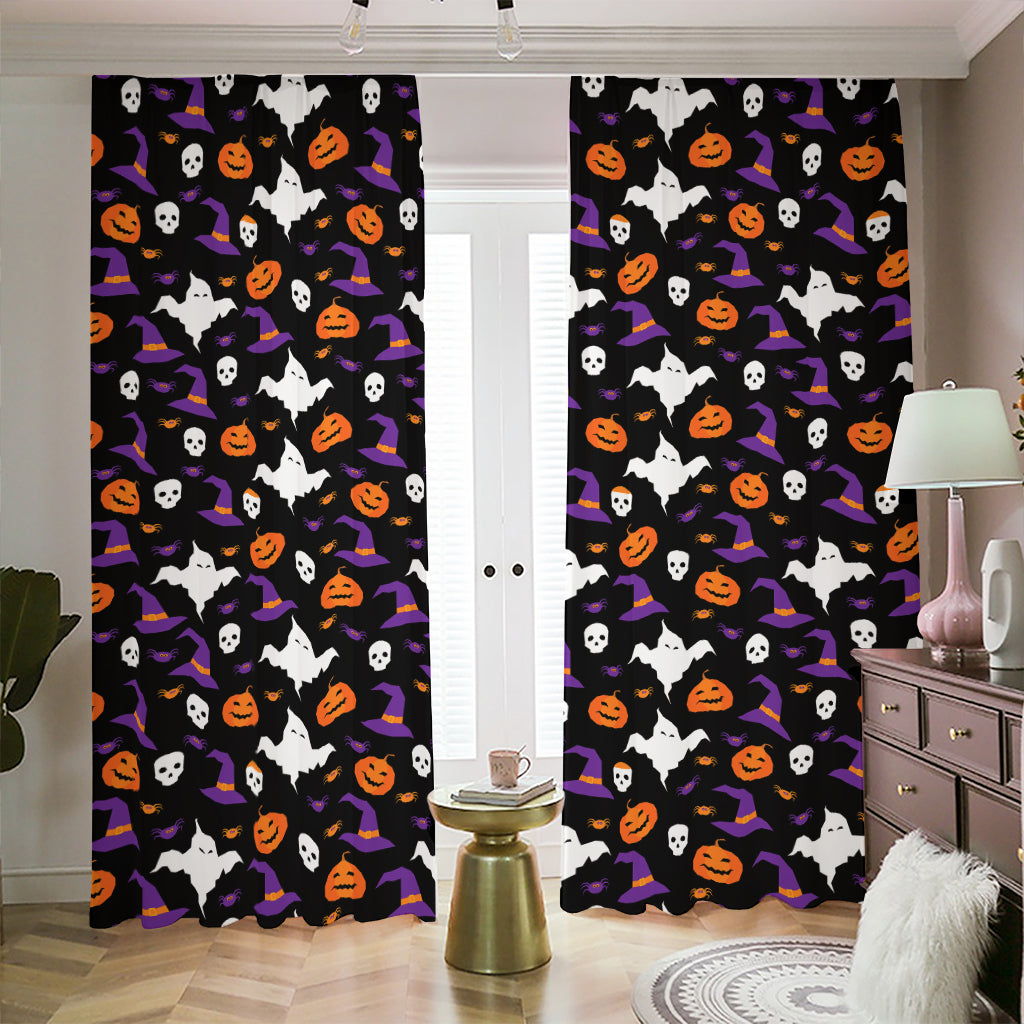 Happy Halloween Ghost Pattern Print Blackout Pencil Pleat Curtains