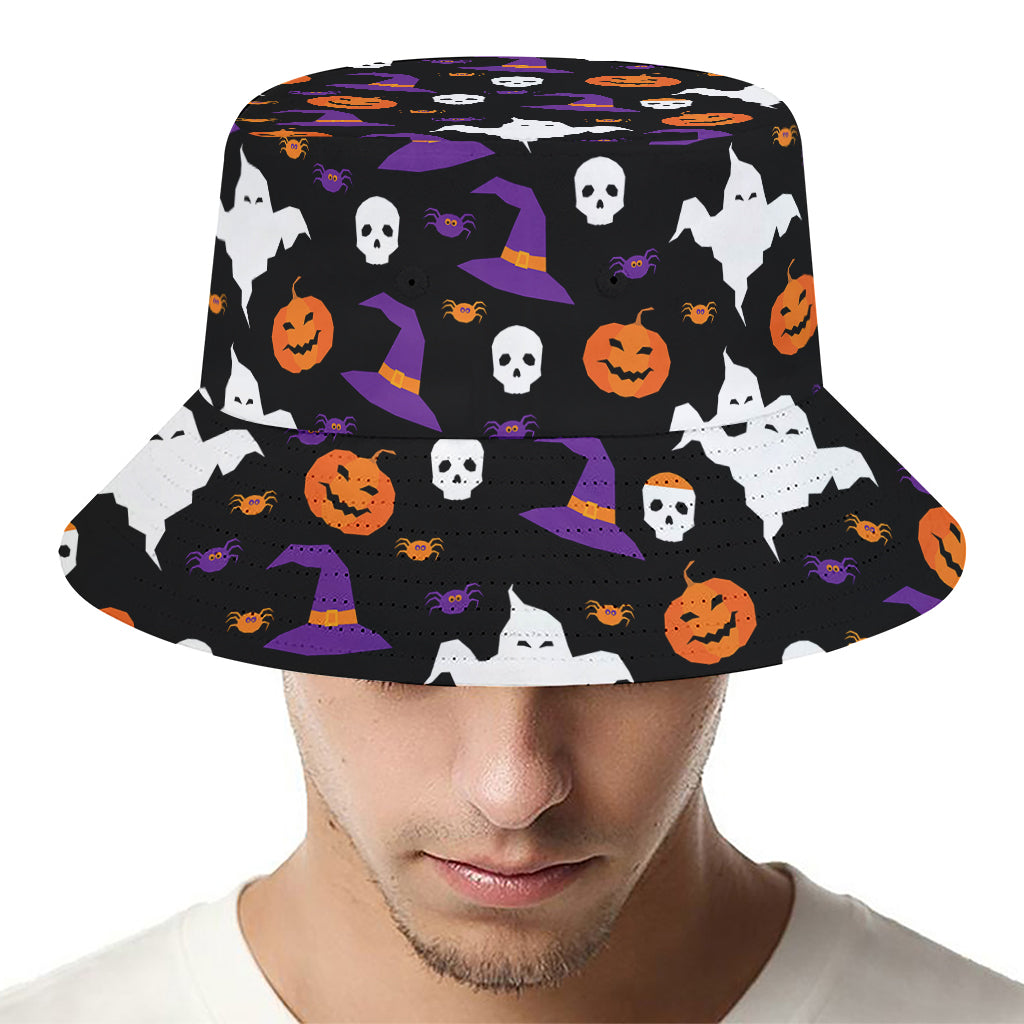 Happy Halloween Ghost Pattern Print Bucket Hat