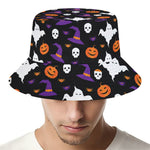 Happy Halloween Ghost Pattern Print Bucket Hat