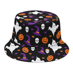 Happy Halloween Ghost Pattern Print Bucket Hat