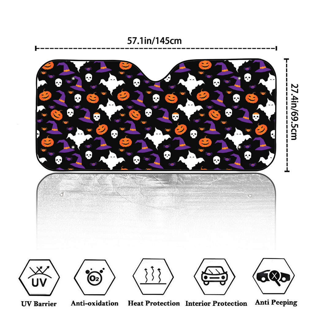 Happy Halloween Ghost Pattern Print Car Windshield Sun Shade