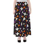 Happy Halloween Ghost Pattern Print Chiffon Maxi Skirt