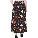 Happy Halloween Ghost Pattern Print Chiffon Maxi Skirt