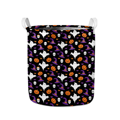 Happy Halloween Ghost Pattern Print Collapsible Laundry Basket