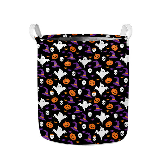 Happy Halloween Ghost Pattern Print Collapsible Laundry Basket