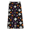 Happy Halloween Ghost Pattern Print Cotton Front Slit Maxi Skirt