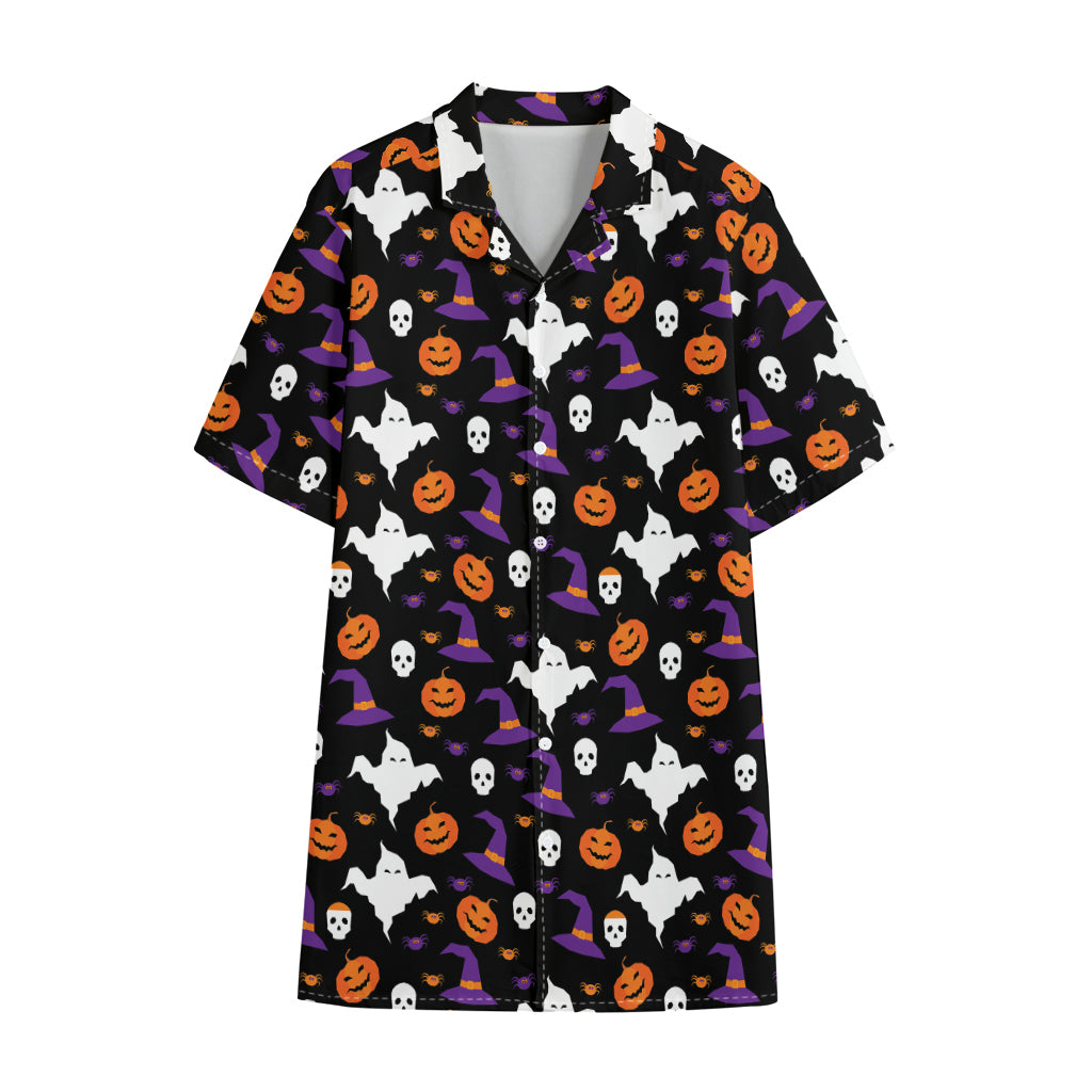 Happy Halloween Ghost Pattern Print Cotton Hawaiian Shirt