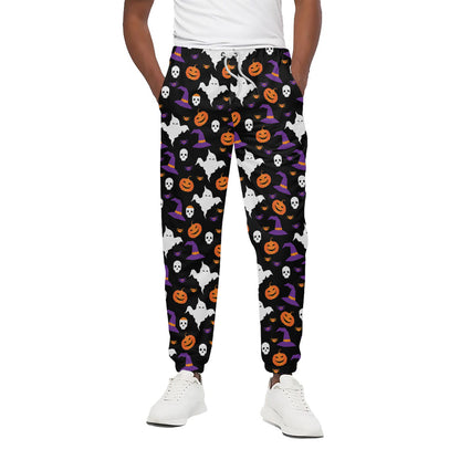 Happy Halloween Ghost Pattern Print Cotton Pants