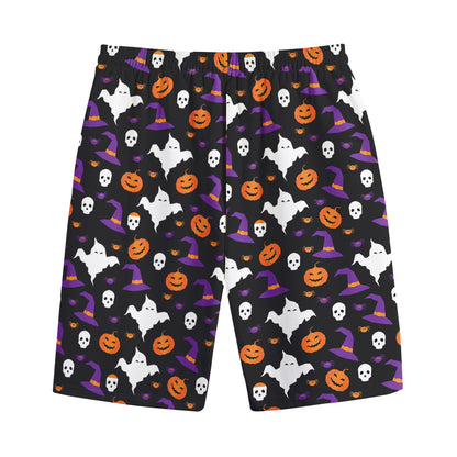 Happy Halloween Ghost Pattern Print Cotton Shorts