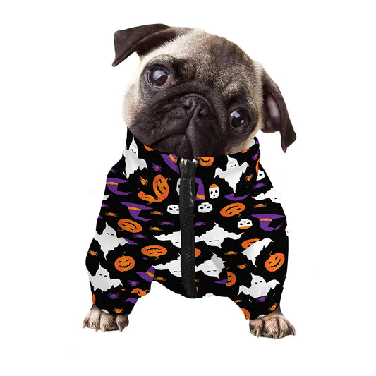 Happy Halloween Ghost Pattern Print Dog Zip Up Jacket