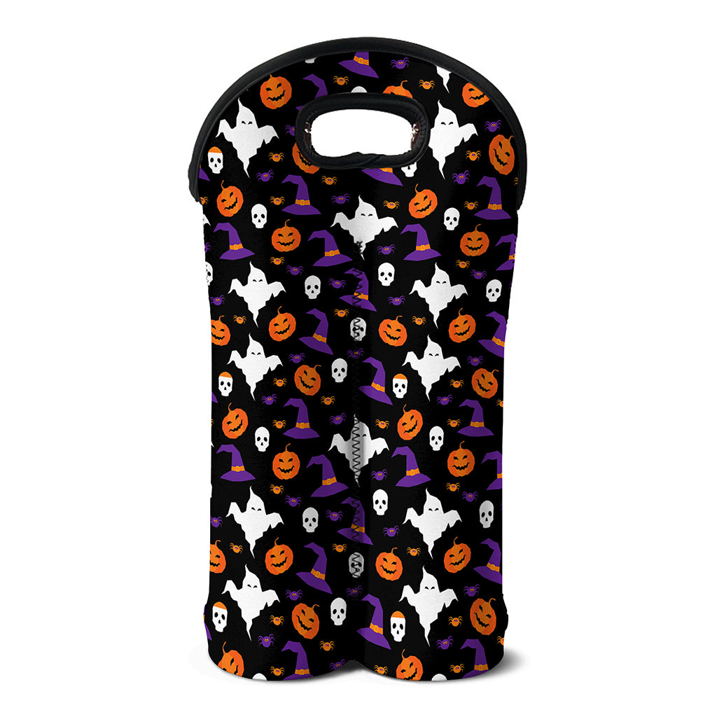 Happy Halloween Ghost Pattern Print Double Neoprene Wine Tote