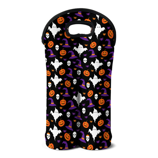 Happy Halloween Ghost Pattern Print Double Neoprene Wine Tote