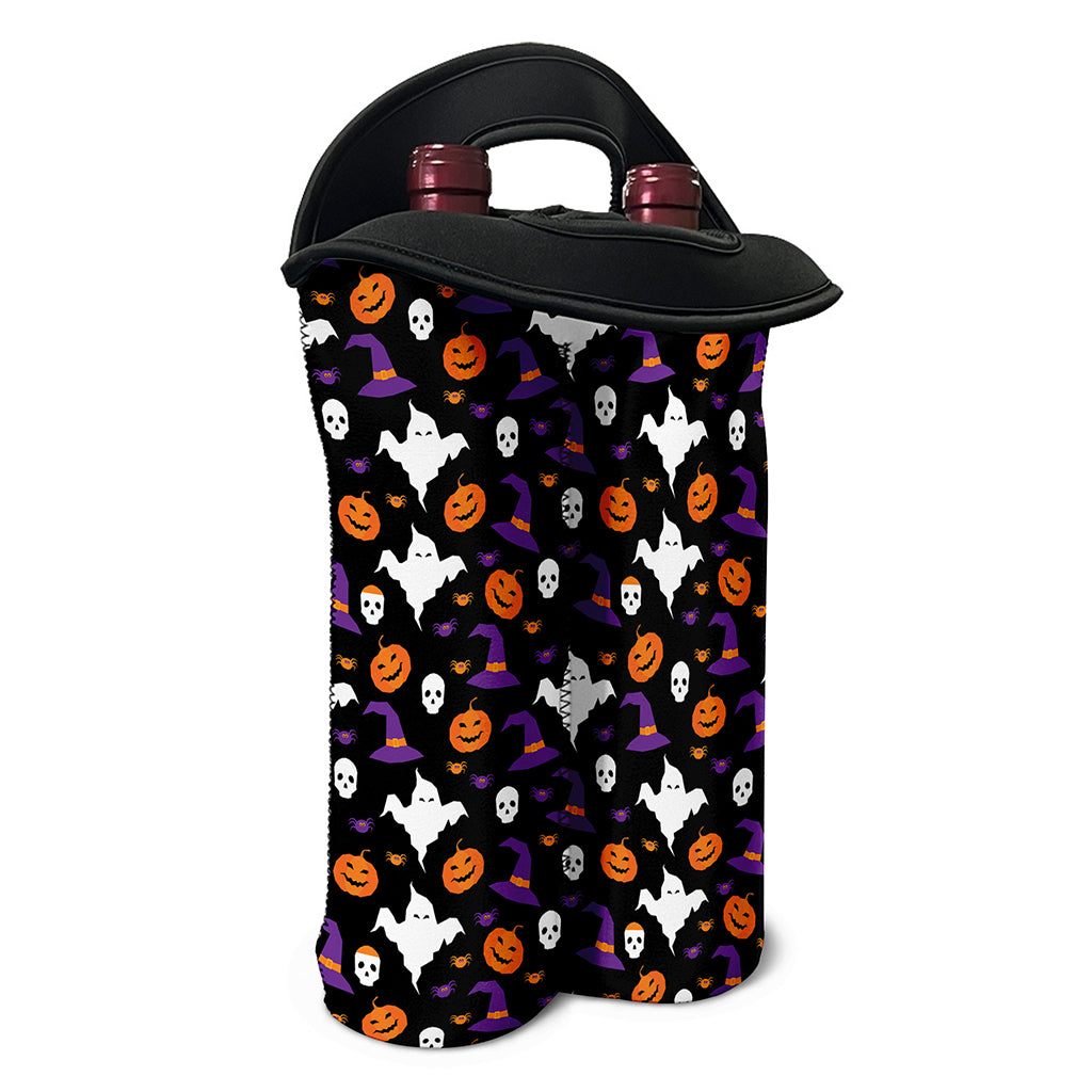 Happy Halloween Ghost Pattern Print Double Neoprene Wine Tote