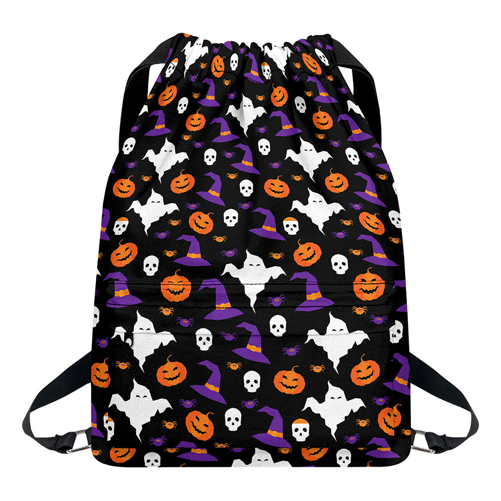 Happy Halloween Ghost Pattern Print Drawstring Backpack