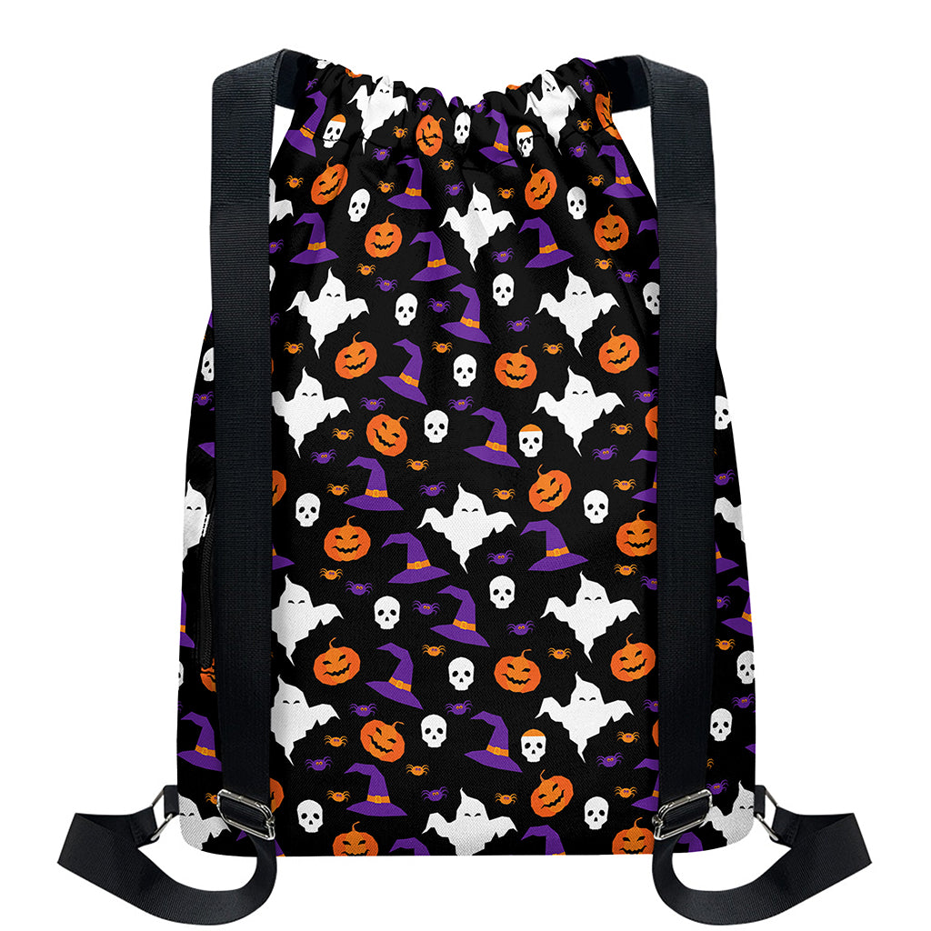 Happy Halloween Ghost Pattern Print Drawstring Backpack