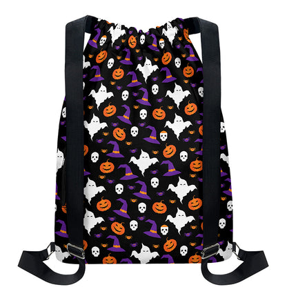 Happy Halloween Ghost Pattern Print Drawstring Backpack