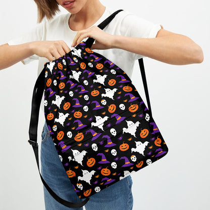 Happy Halloween Ghost Pattern Print Drawstring Backpack