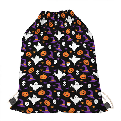 Happy Halloween Ghost Pattern Print Drawstring Bag