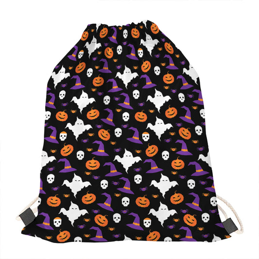 Happy Halloween Ghost Pattern Print Drawstring Bag