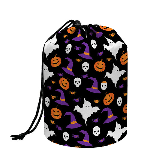 Happy Halloween Ghost Pattern Print Drawstring Makeup Bag