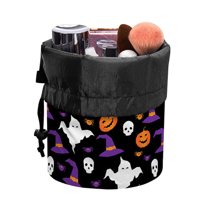 Happy Halloween Ghost Pattern Print Drawstring Makeup Bag