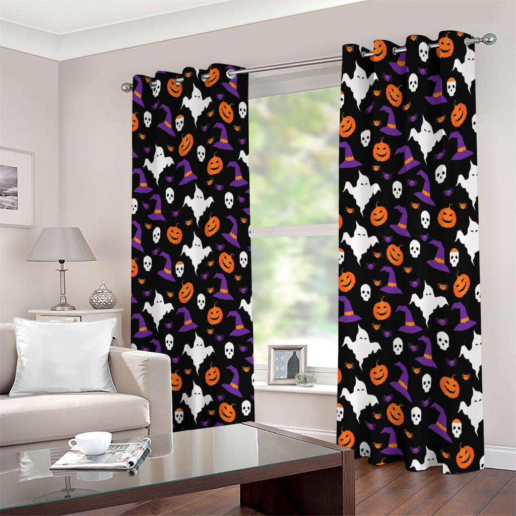 Happy Halloween Ghost Pattern Print Extra Wide Grommet Curtains