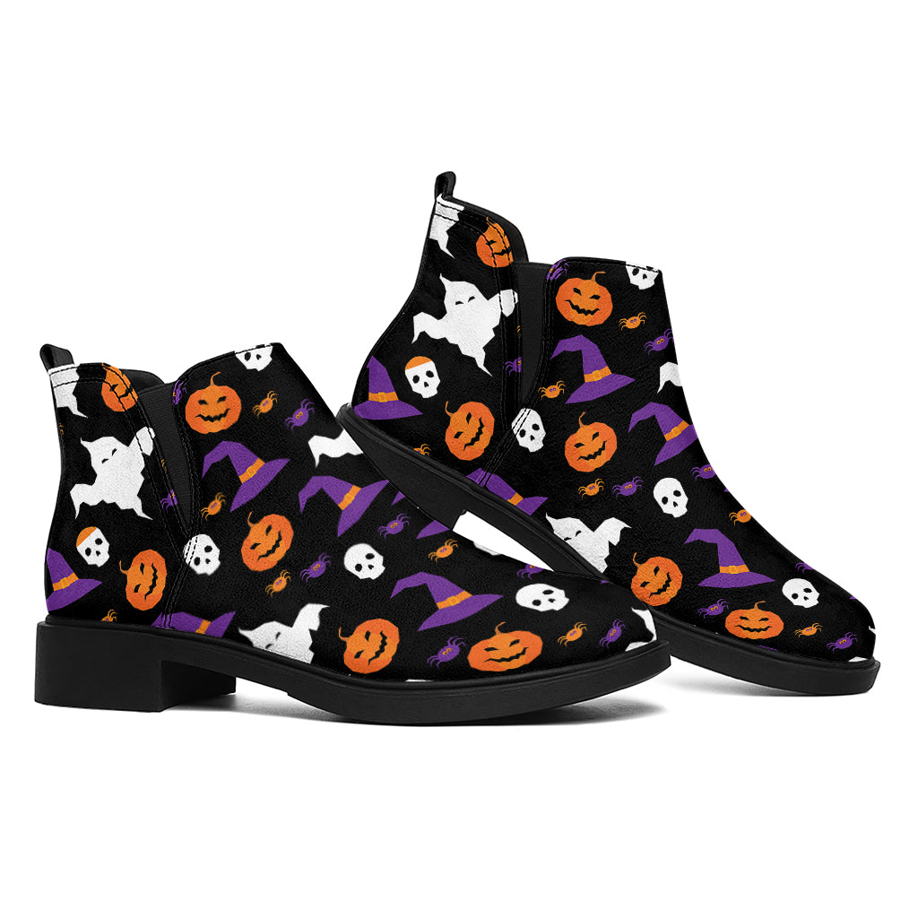 Happy Halloween Ghost Pattern Print Flat Ankle Boots