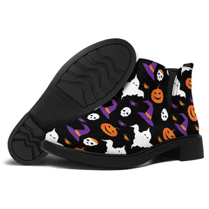 Happy Halloween Ghost Pattern Print Flat Ankle Boots