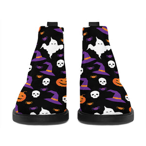 Happy Halloween Ghost Pattern Print Flat Ankle Boots