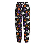 Happy Halloween Ghost Pattern Print Fleece Lined Knit Pants