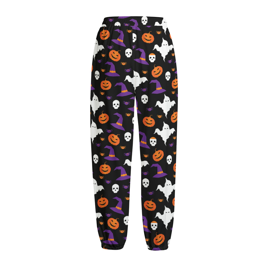 Happy Halloween Ghost Pattern Print Fleece Lined Knit Pants