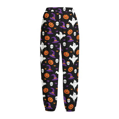 Happy Halloween Ghost Pattern Print Fleece Lined Knit Pants