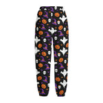 Happy Halloween Ghost Pattern Print Fleece Lined Knit Pants