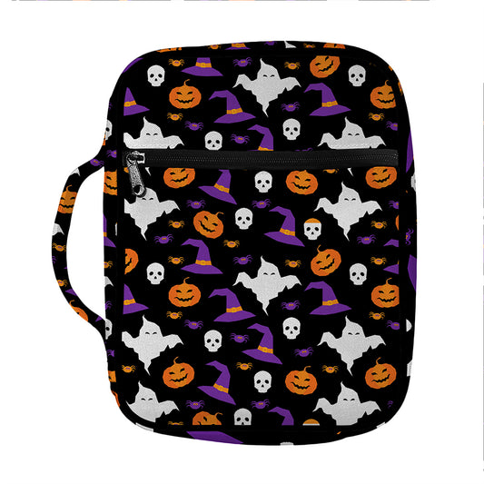 Happy Halloween Ghost Pattern Print Front Pocket Bible Bag