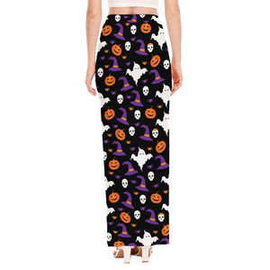 Happy Halloween Ghost Pattern Print High Slit Maxi Skirt