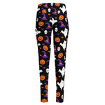 Happy Halloween Ghost Pattern Print High-Waisted Pocket Leggings