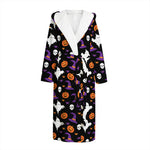 Happy Halloween Ghost Pattern Print Hooded Bathrobe