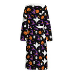 Happy Halloween Ghost Pattern Print Hooded Bathrobe