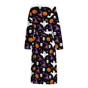 Happy Halloween Ghost Pattern Print Hooded Bathrobe