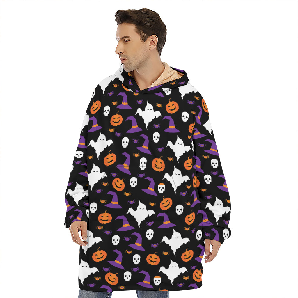 Happy Halloween Ghost Pattern Print Hoodie Blanket