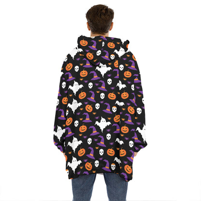 Happy Halloween Ghost Pattern Print Hoodie Blanket